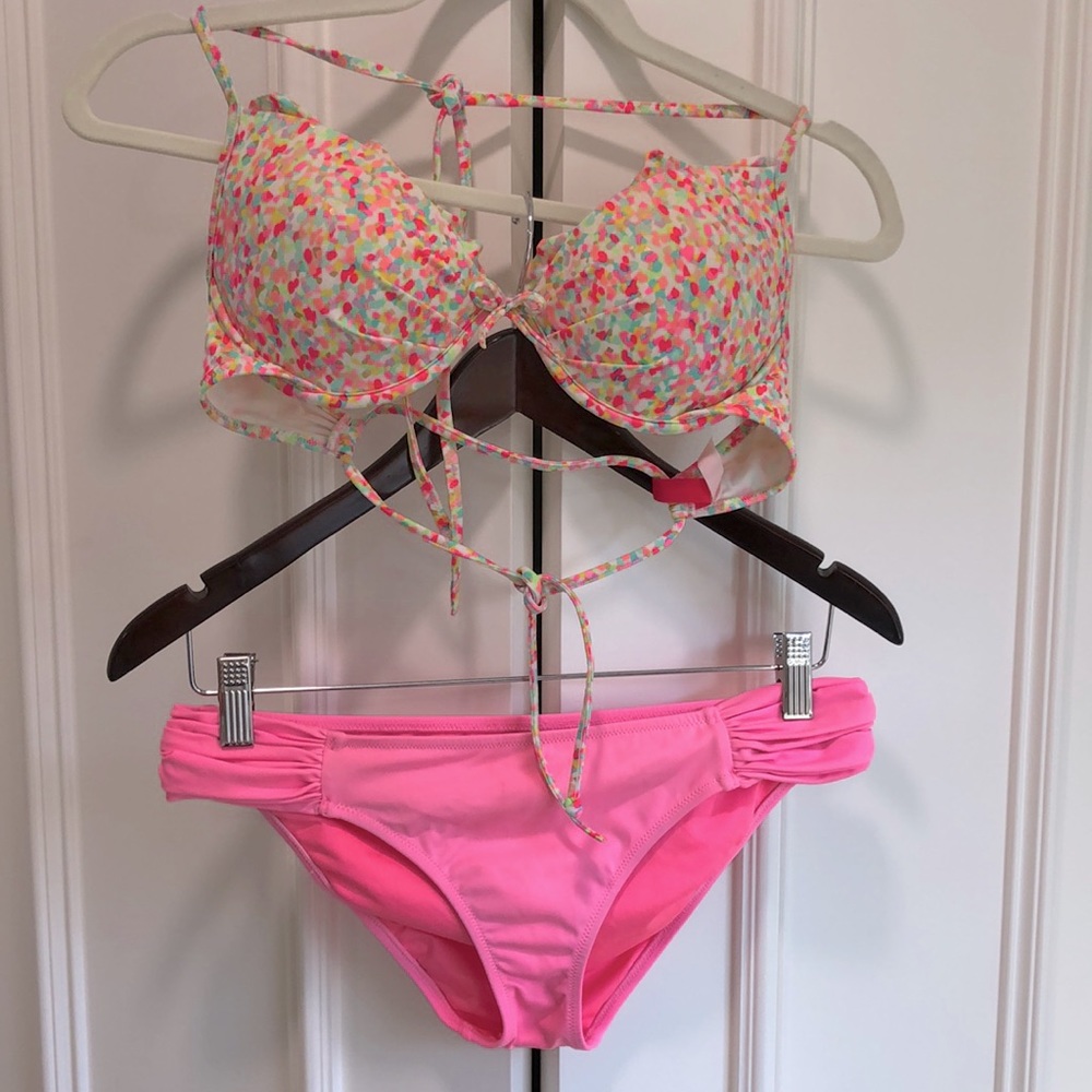 Victoria’s Secret Hot pink confetti patterned two piece bikini